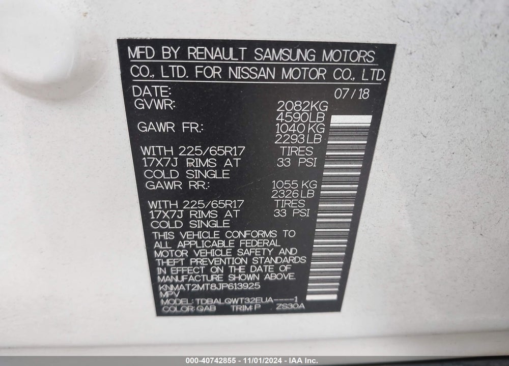 2018 NISSAN ROGUE SV VIN: KNMAT2MT8JP613925