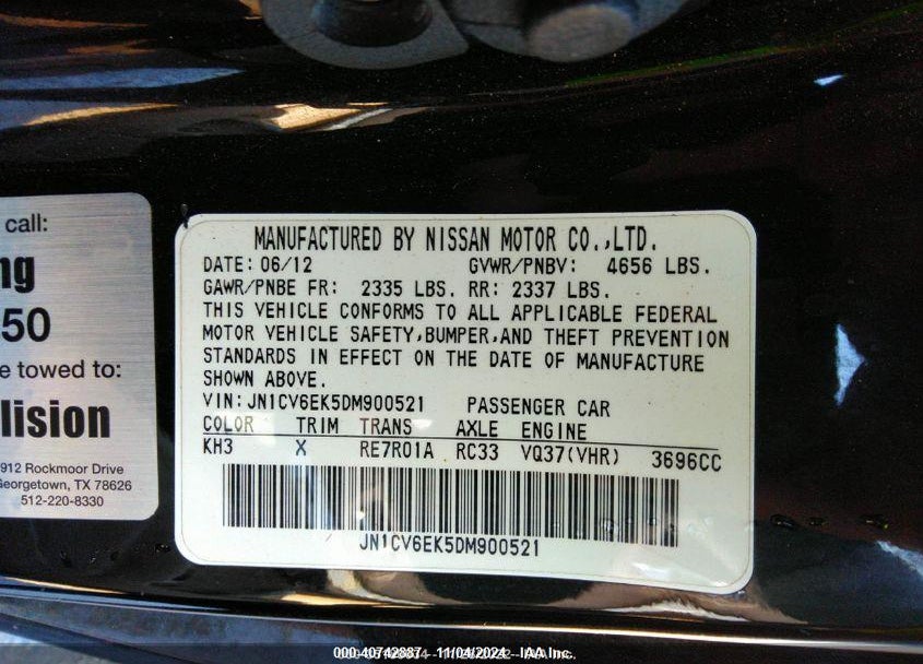 2013 INFINITI G37 JOURNEY VIN: JN1CV6EK5DM900521
