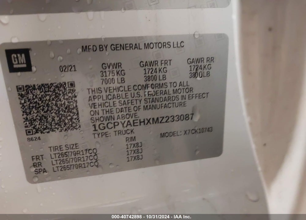 2021 CHEVROLET SILVERADO 1500 4WD STANDARD BED WT VIN: 1GCPYAEHXMZ233087