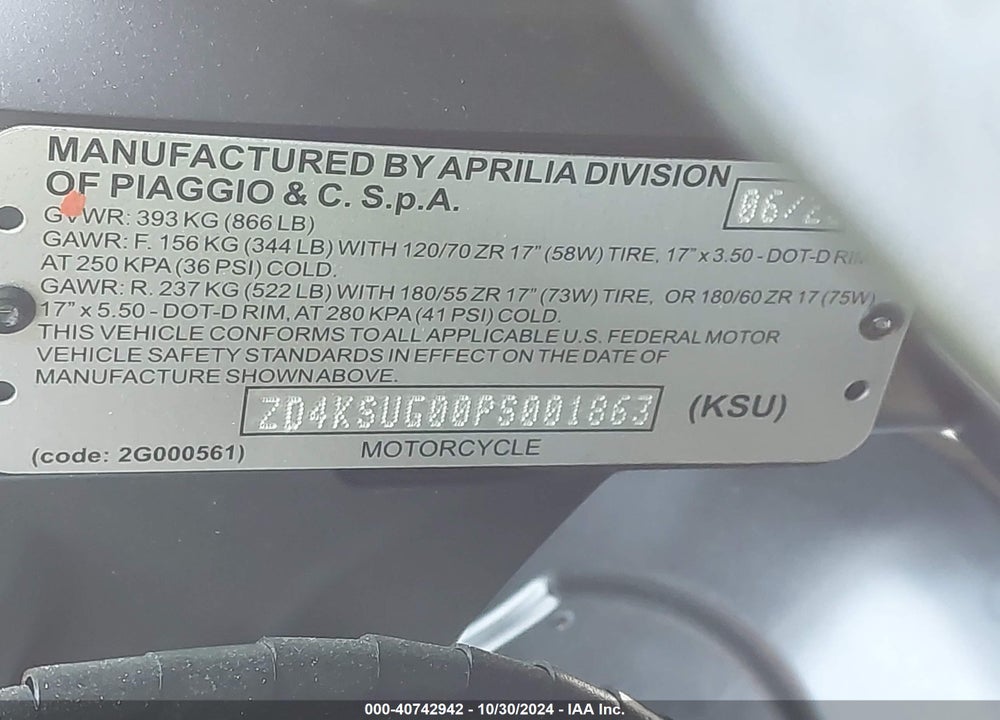 2023 APRILIA RS 660 VIN: ZD4KSUG00PS001863
