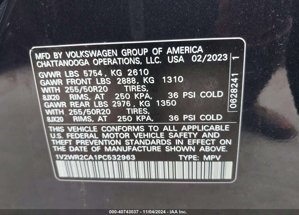 2023 VOLKSWAGEN ATLAS 3.6L V6 SE W/TECHNOLOGY VIN: 1V2WR2CA1PC532963