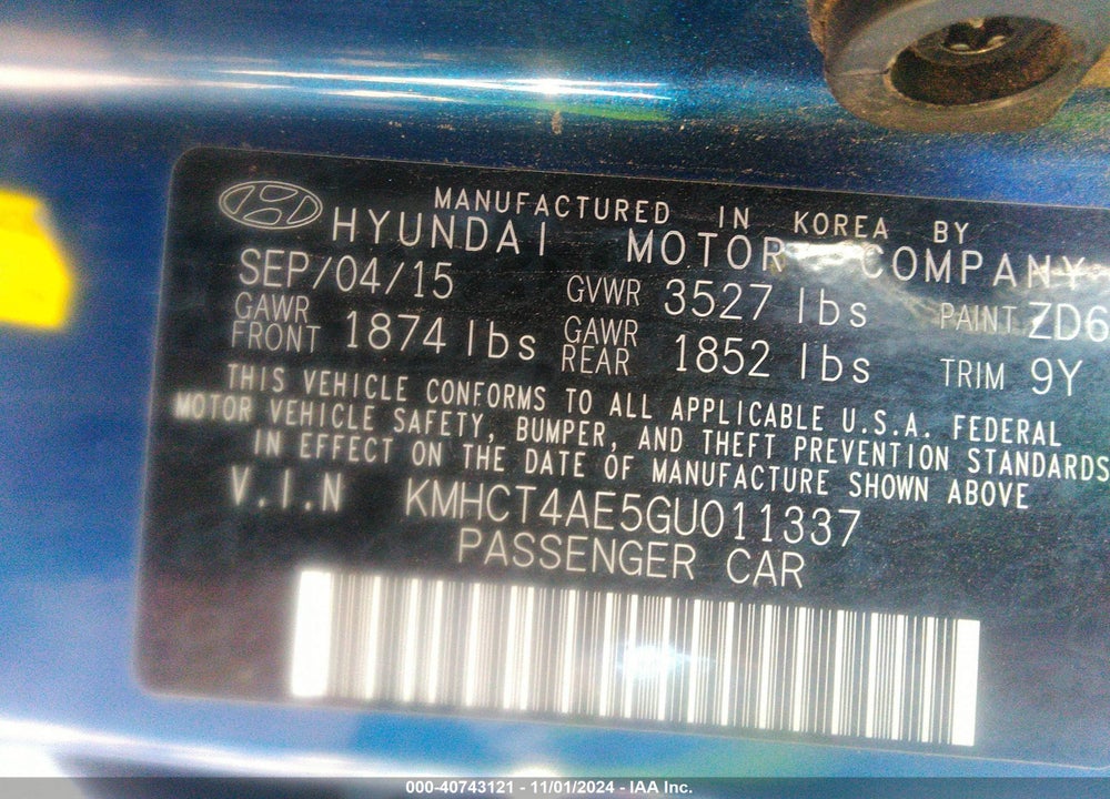 2016 HYUNDAI ACCENT SE VIN: KMHCT4AE5GU011337