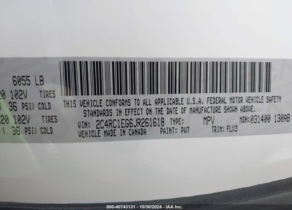 2018 CHRYSLER PACIFICA TOURING L PLUS VIN: 2C4RC1EG6JR261618