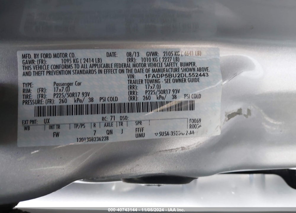 2013 FORD C-MAX HYBRID SEL VIN: 1FADP5BU2DL552443
