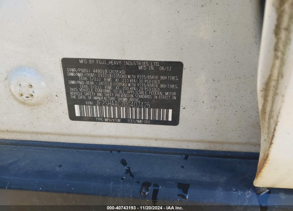 2013 SUBARU FORESTER 2.5X VIN: JF2SHAAC7DG407425