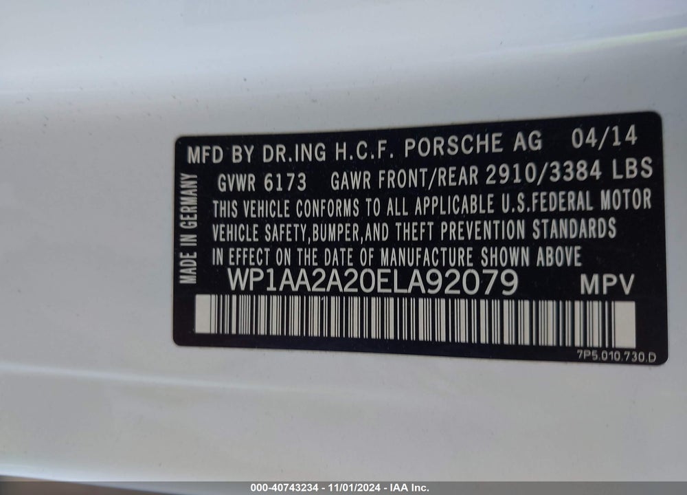2014 PORSCHE CAYENNE PLATINUM EDITION VIN: WP1AA2A20ELA92079