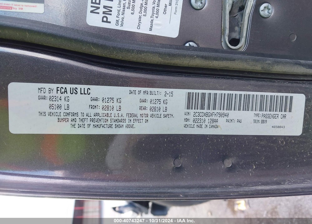 2015 DODGE CHARGER SE VIN: 2C3CDXBGXFH790940
