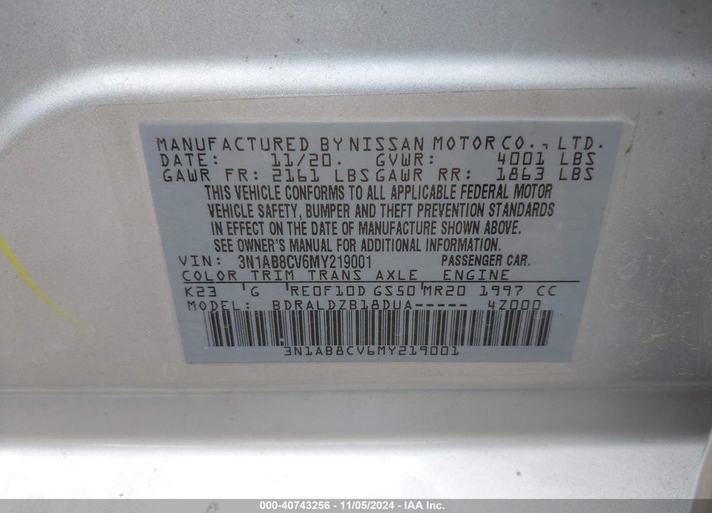 2021 NISSAN SENTRA SV XTRONIC CVT VIN: 3N1AB8CV6MY219001