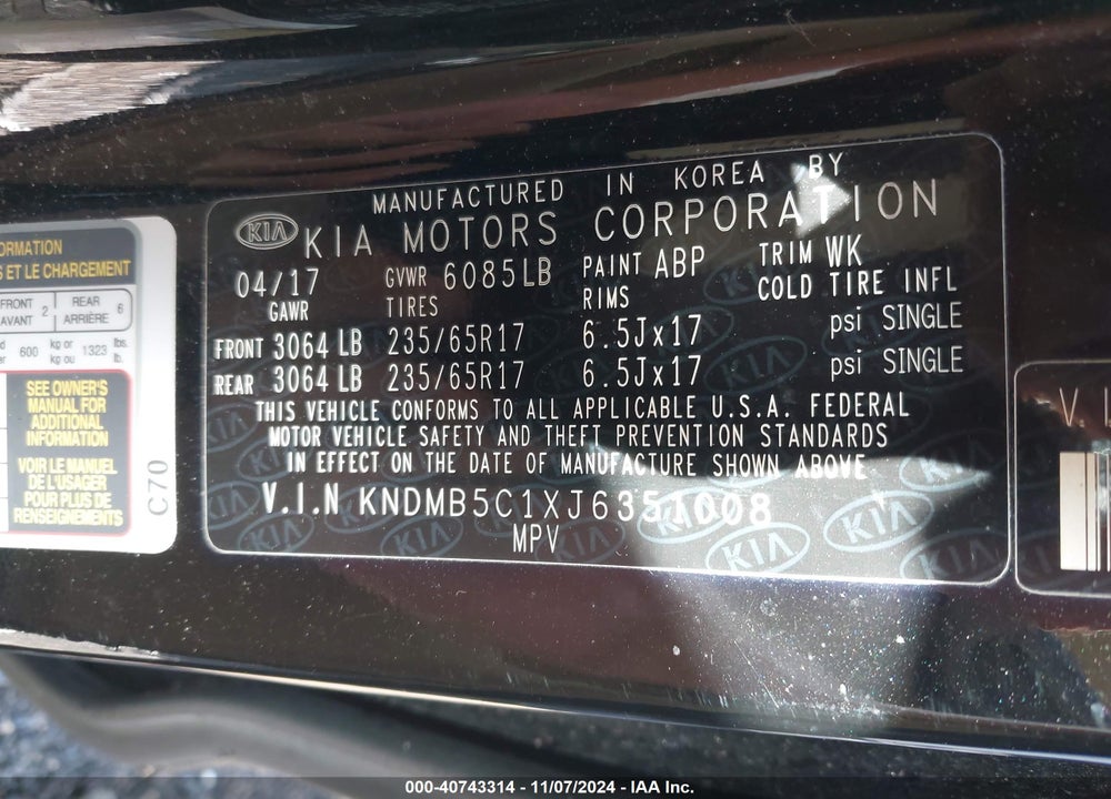 2018 KIA SEDONA LX VIN: KNDMB5C1XJ6351008