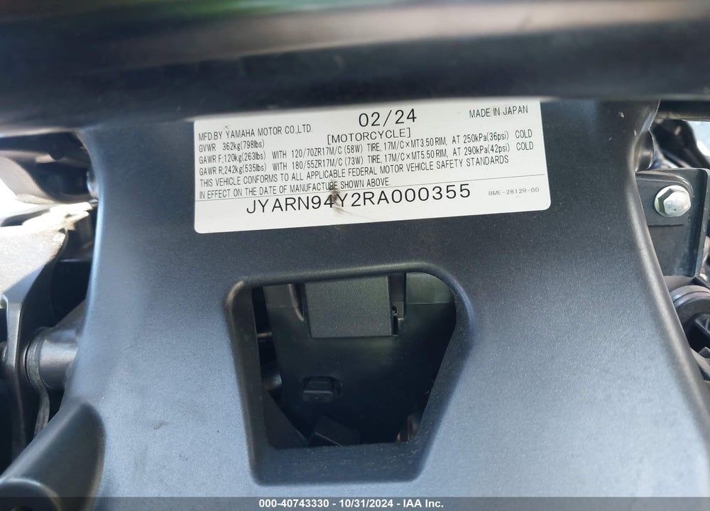 2024 YAMAHA MT09 C VIN: JYARN94Y2RA000355