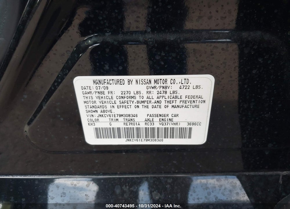 2009 INFINITI G37 JOURNEY VIN: JNKCV61E79M308346