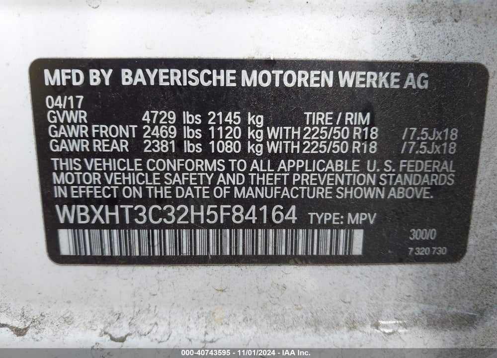 2017 BMW X1 XDRIVE28I VIN: WBXHT3C32H5F84164