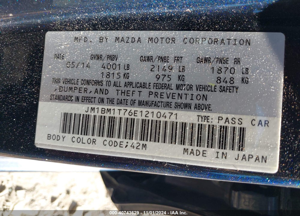 2014 MAZDA 3 I SV VIN: JM1BM1T76E1210471