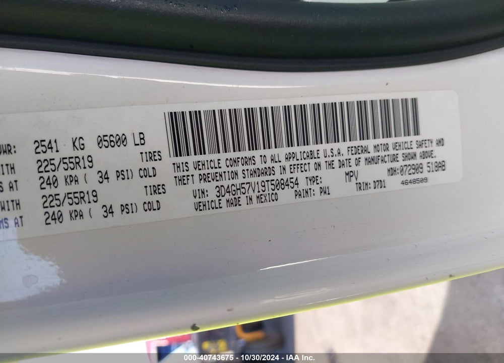 2009 DODGE JOURNEY SXT VIN: 3D4GH57V19T508454