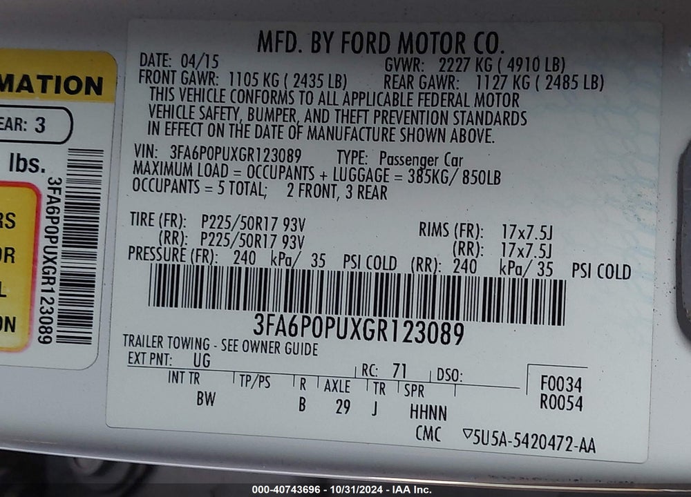2016 FORD FUSION ENERGI SE LUXURY VIN: 3FA6P0PUXGR123089