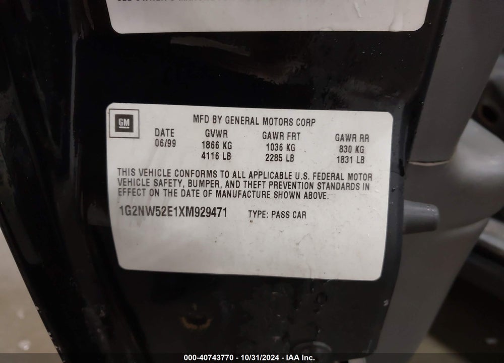 1999 PONTIAC GRAND AM GT1 VIN: 1G2NW52E1XM929471