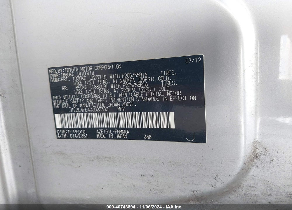 2012 SCION XB RELEASE SERIES 9.0 VIN: JTLZE4FE4CJ023383