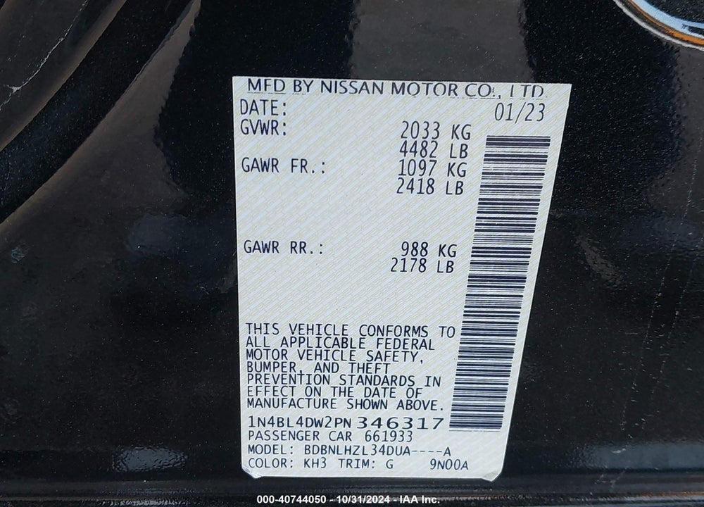 2023 NISSAN ALTIMA SV INTELLIGENT AWD VIN: 1N4BL4DW2PN346317