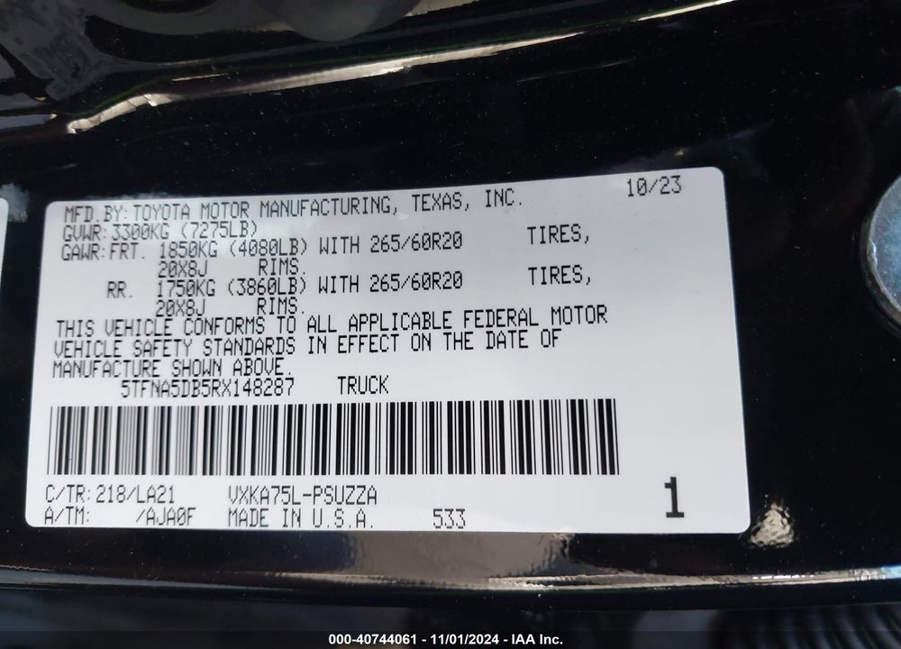 2024 TOYOTA TUNDRA PLATINUM VIN: 5TFNA5DB5RX148287
