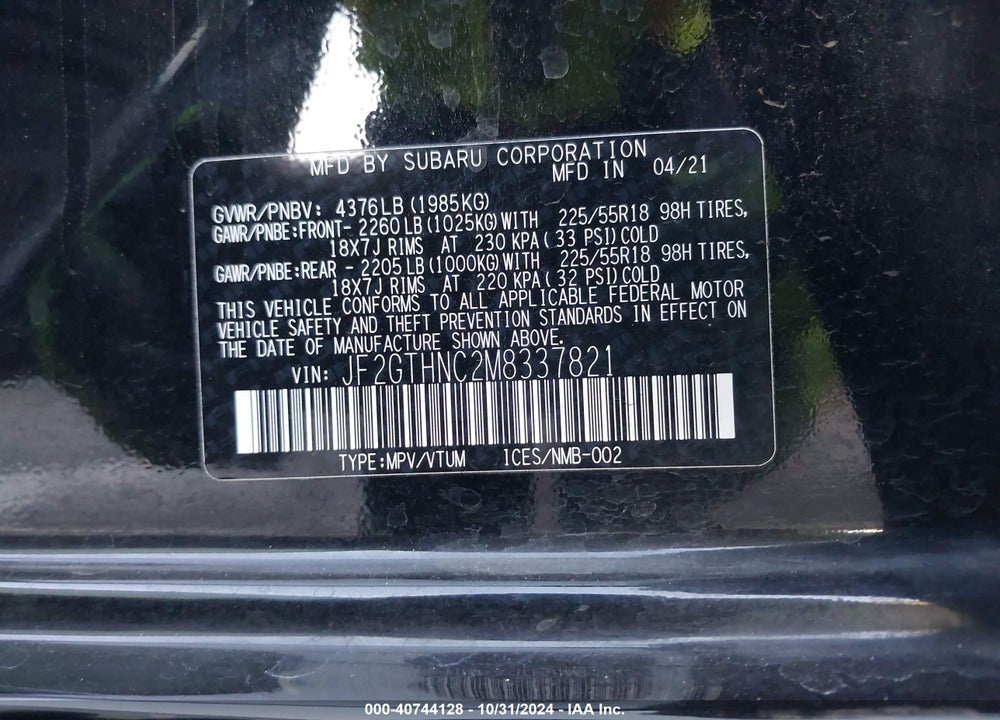 2021 SUBARU CROSSTREK LIMITED VIN: JF2GTHNC2M8337821