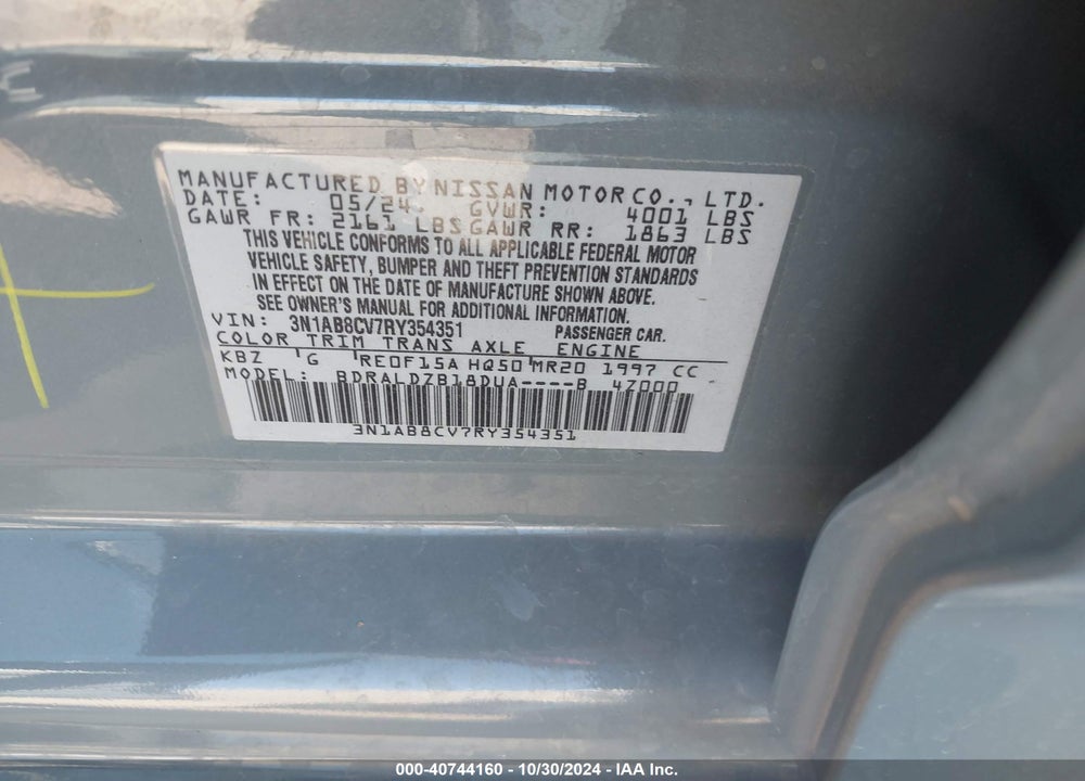 2024 NISSAN SENTRA SV XTRONIC CVT VIN: 3N1AB8CV7RY354351