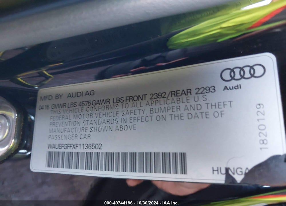 2015 AUDI A3 2.0T PREMIUM VIN: WAUEFGFFXF1136502