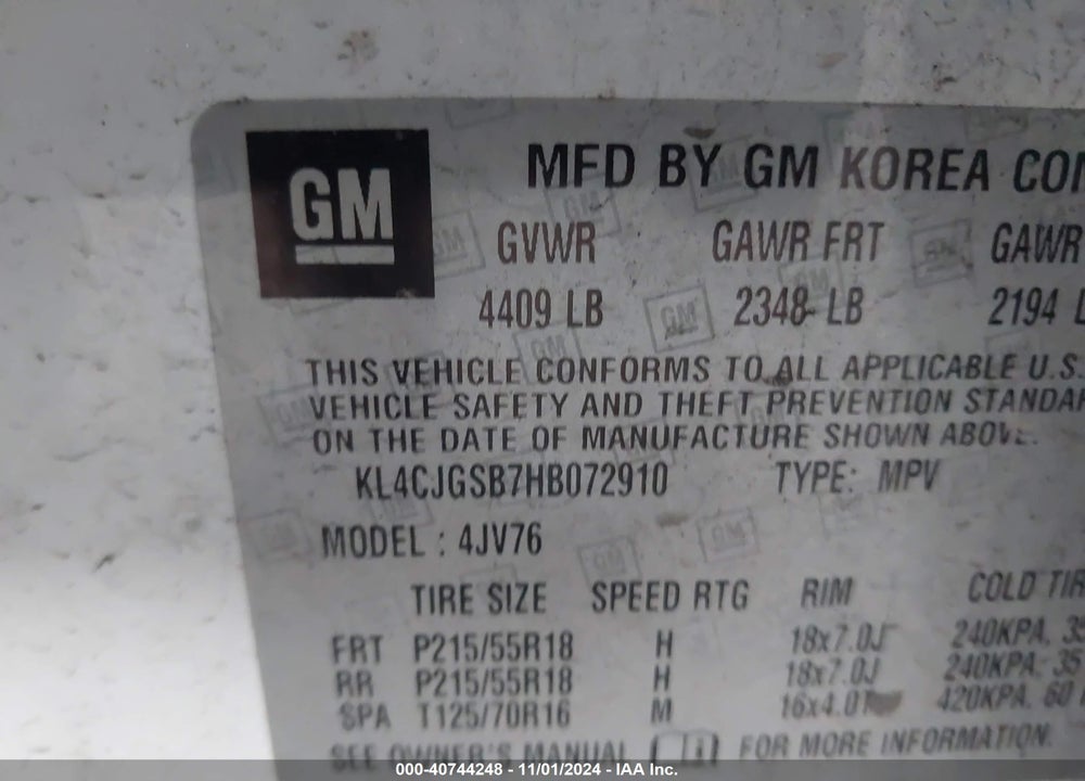 2017 BUICK ENCORE ESSENCE VIN: KL4CJGSB7HB072910