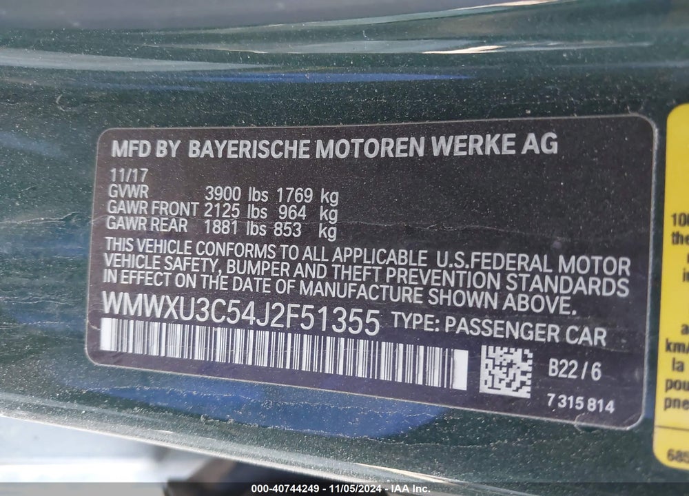2018 MINI COOPER VIN: WMWXU3C54J2F51355