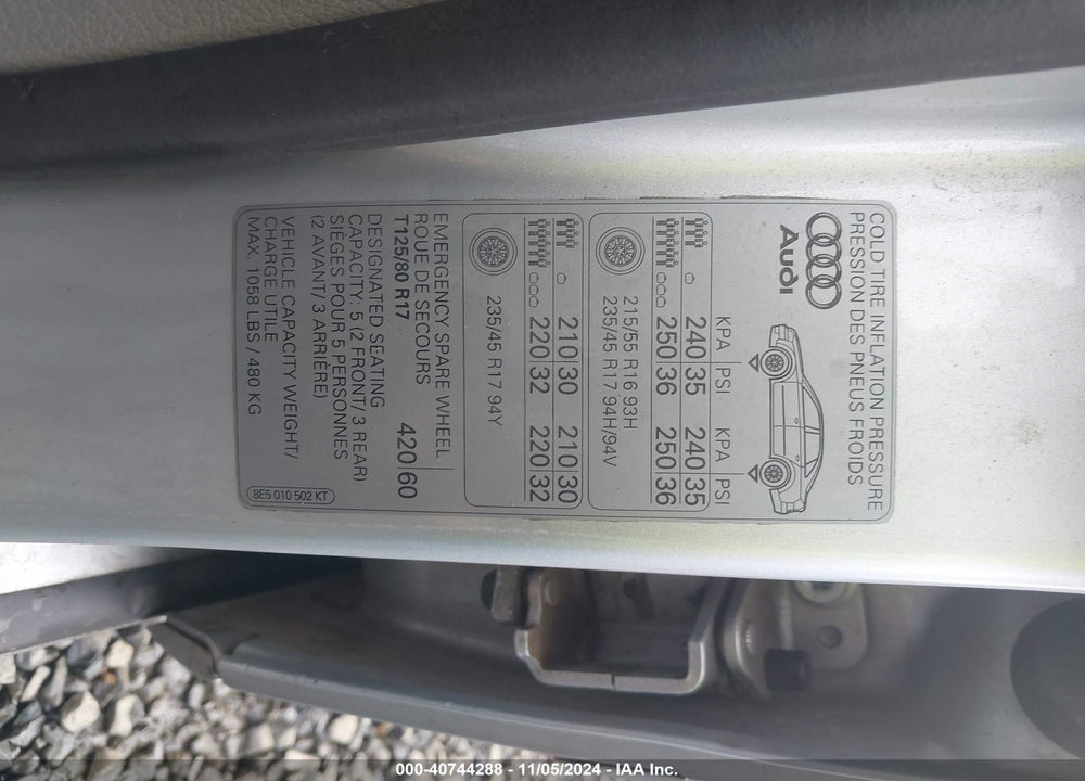 2005 AUDI A4 3.2 VIN: WAUDG68E25A510977