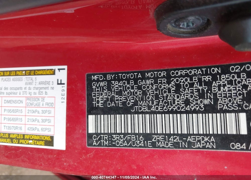 2009 TOYOTA COROLLA LE VIN: JTDBL40E699024993
