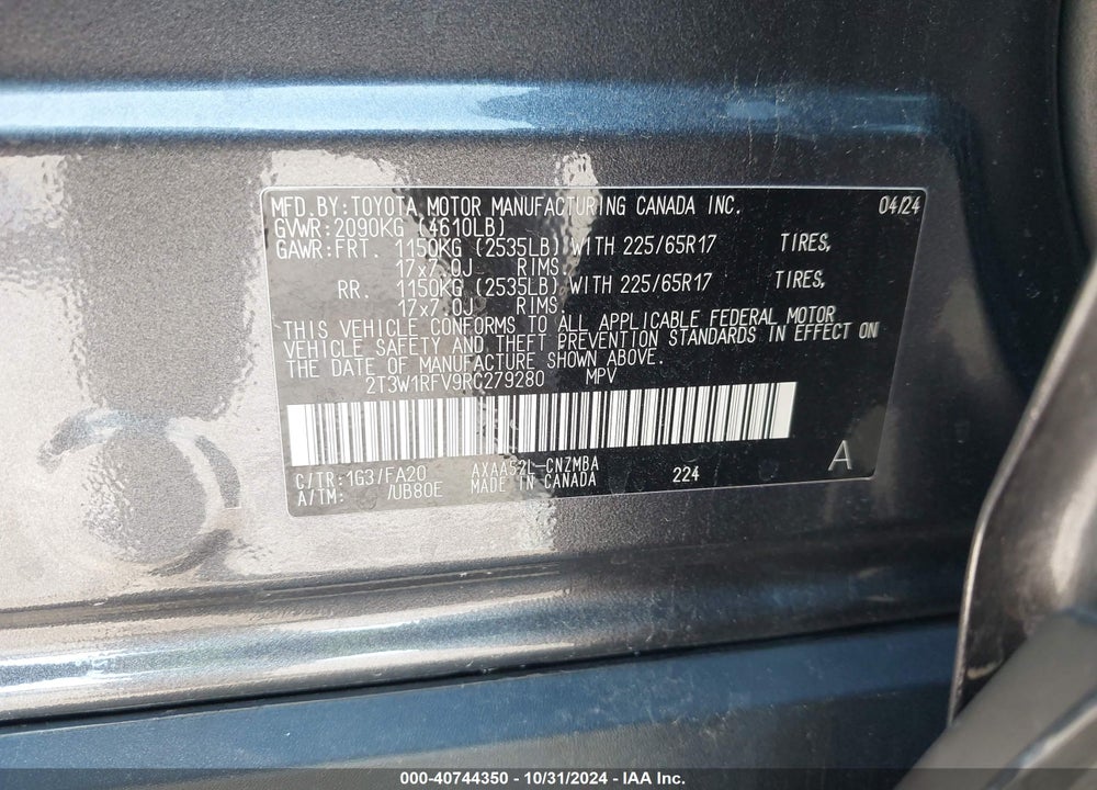 2024 TOYOTA RAV4 XLE VIN: 2T3W1RFV9RC279280