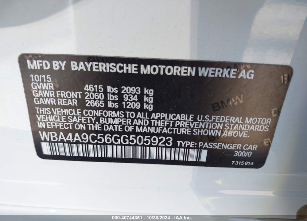 2016 BMW 428I GRAN COUPE VIN: WBA4A9C56GG505923