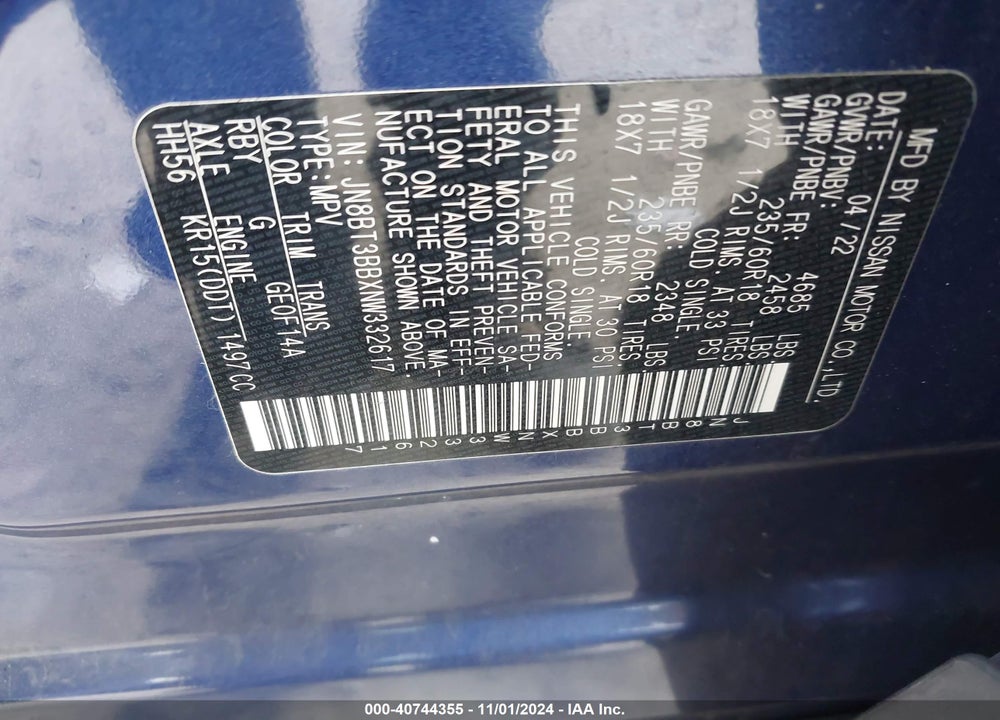 2022 NISSAN ROGUE SV INTELLIGENT AWD VIN: JN8BT3BBXNW332617