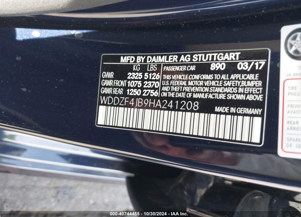 2017 MERCEDES-BENZ E 300 VIN: WDDZF4JB9HA241208