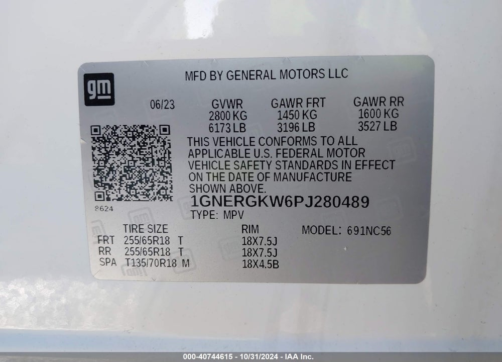 2023 CHEVROLET TRAVERSE FWD LT CLOTH VIN: 1GNERGKW6PJ280489