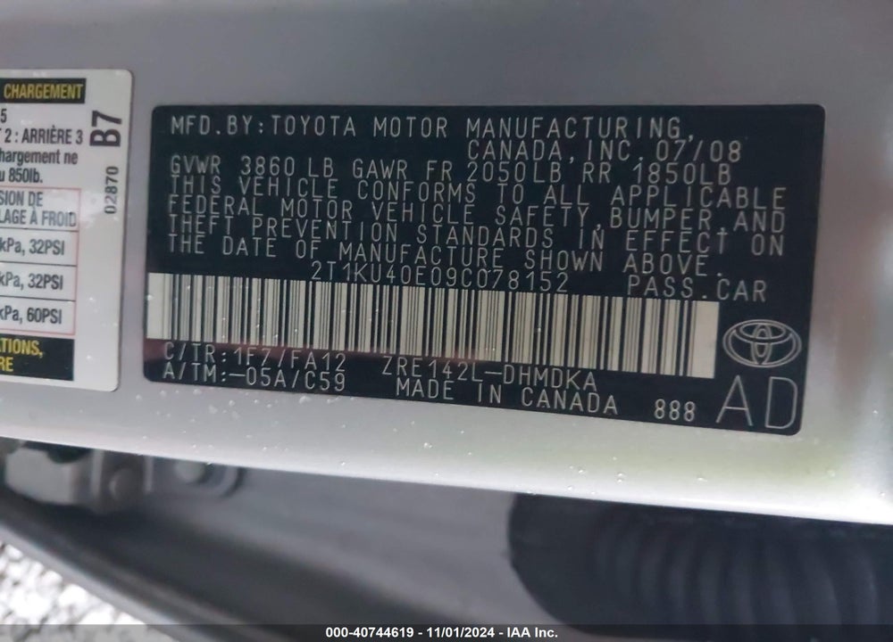 2009 TOYOTA MATRIX VIN: 2T1KU40E09C078152