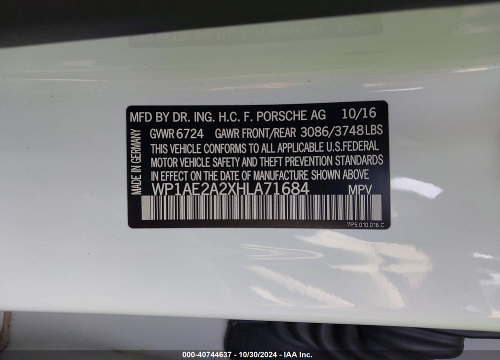 2017 PORSCHE CAYENNE E-HYBRID S PLATINUM EDITION VIN: WP1AE2A2XHLA71684