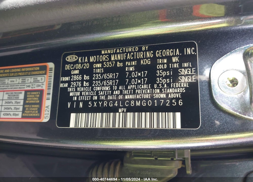 2021 KIA SORENTO LX VIN: 5XYRG4LC8MG017256
