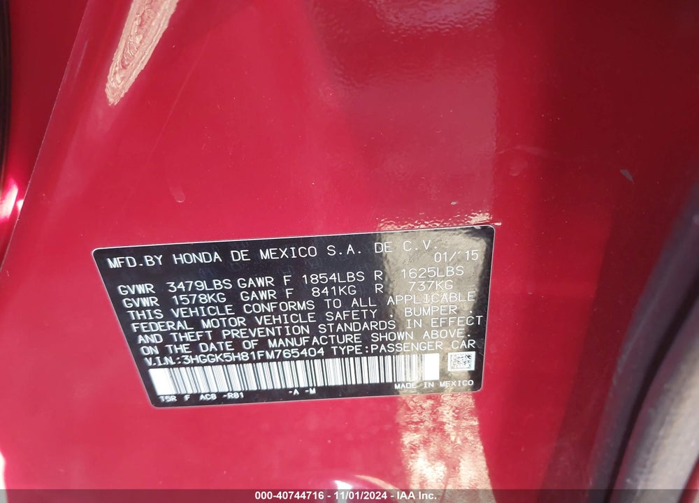 2015 HONDA FIT EX/EX-L VIN: 3HGGK5H81FM765404