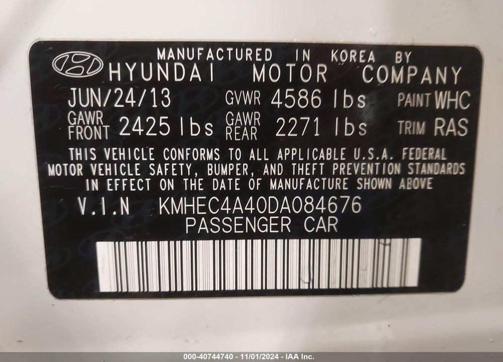 2013 HYUNDAI SONATA HYBRID VIN: KMHEC4A40DA084676