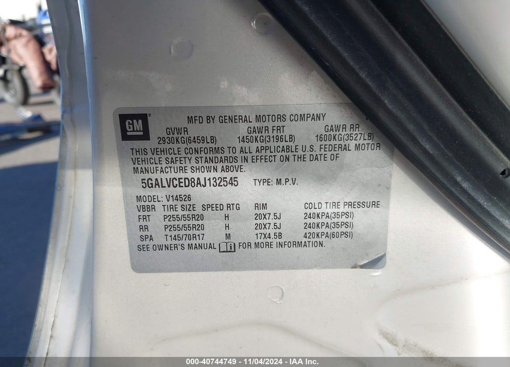 2010 BUICK ENCLAVE 2XL VIN: 5GALVCED8AJ132545