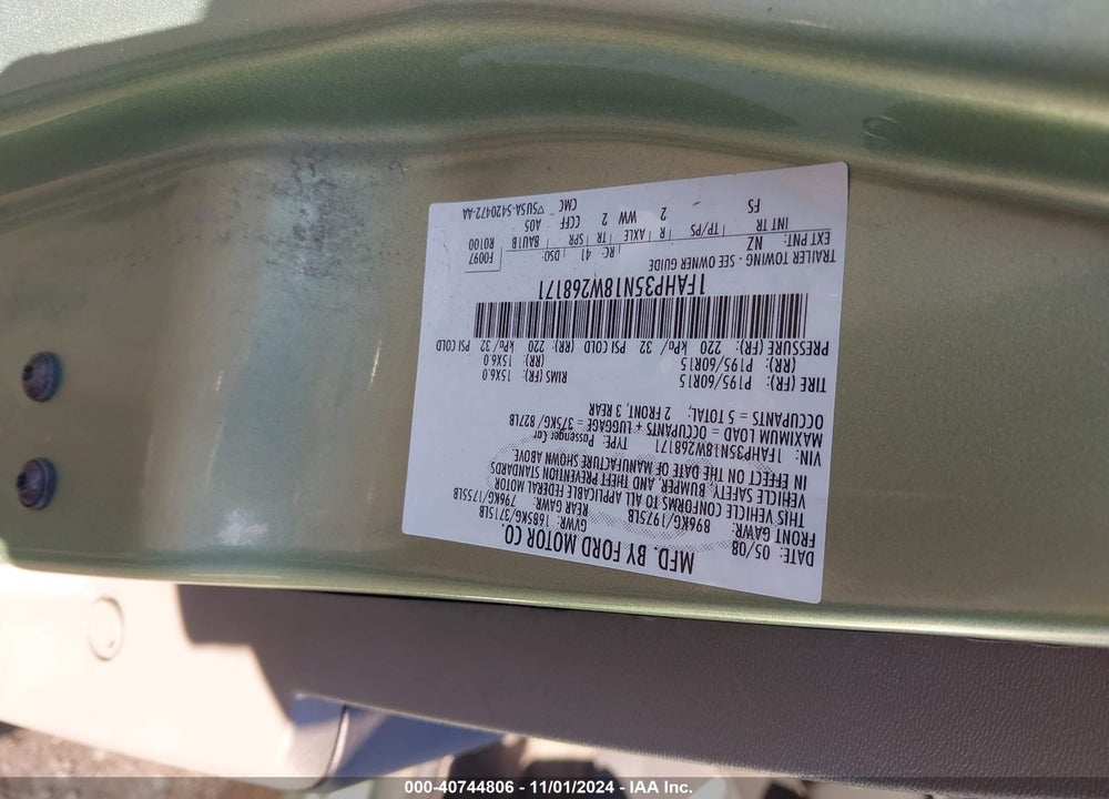 2008 FORD FOCUS SE/SES VIN: 1FAHP35N18W268171