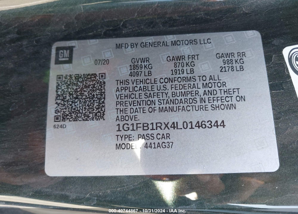 2020 CHEVROLET CAMARO LS/LT VIN: 1G1FB1RX4L0146344