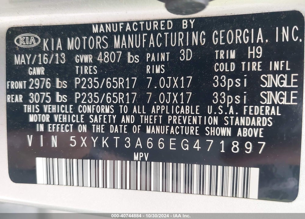 2014 KIA SORENTO LX VIN: 5XYKT3A66EG471897