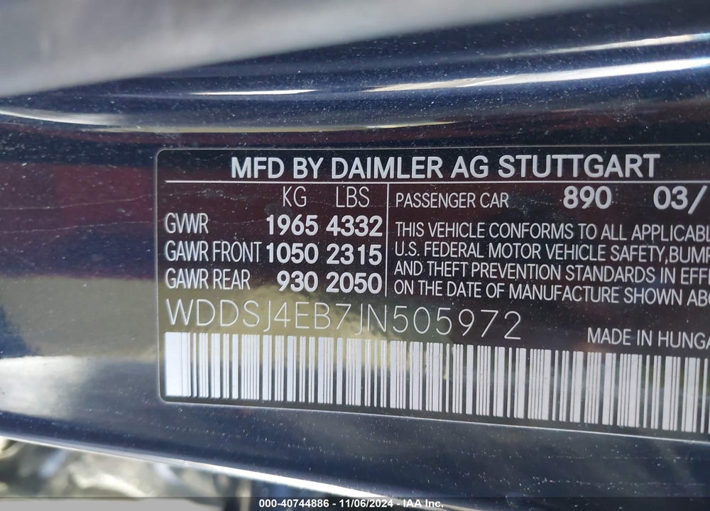 2018 MERCEDES-BENZ CLA 250 VIN: WDDSJ4EB7JN505972