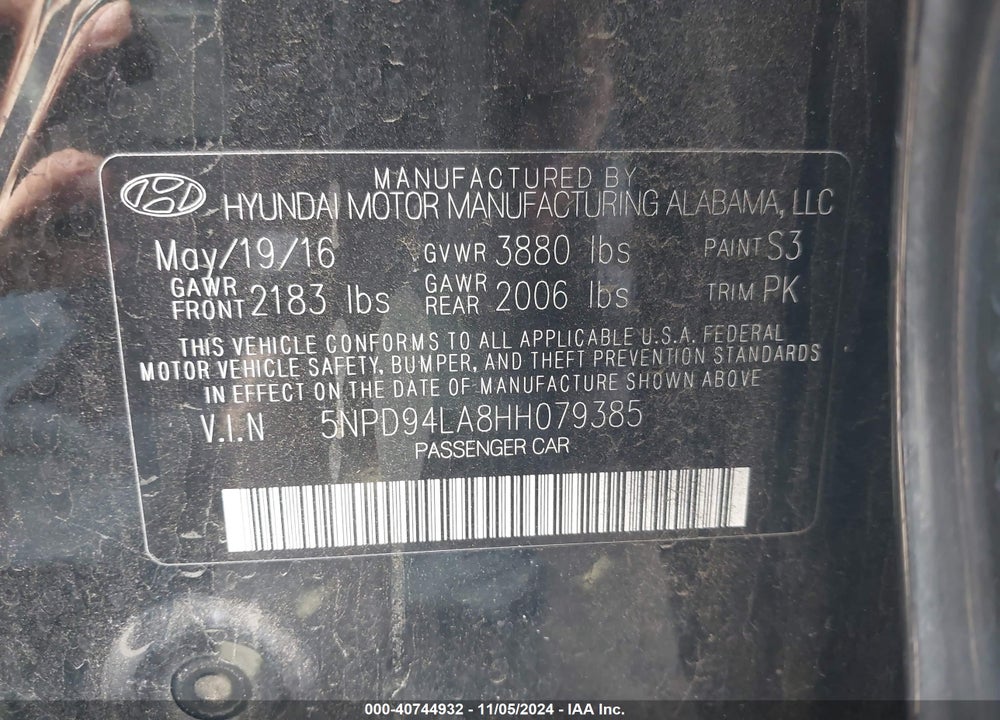 2017 HYUNDAI ELANTRA ECO VIN: 5NPD94LA8HH079385