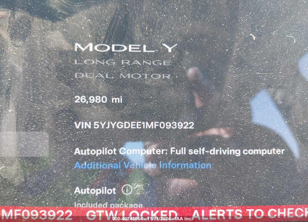 2021 TESLA MODEL Y LONG RANGE DUAL MOTOR ALL-WHEEL DRIVE VIN: 5YJYGDEE1MF093922