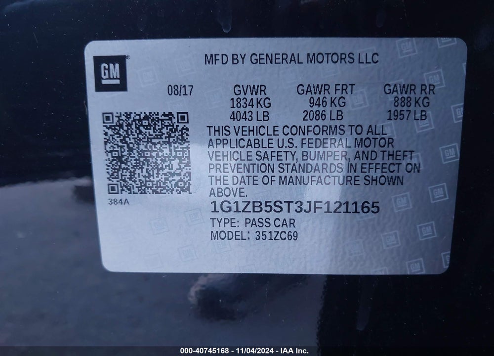 2018 CHEVROLET MALIBU LS VIN: 1G1ZB5ST3JF121165