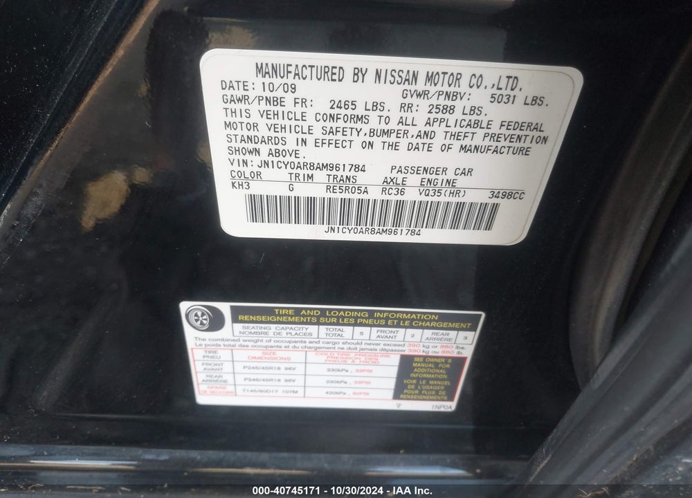 2010 INFINITI M35X VIN: JN1CY0AR8AM961784