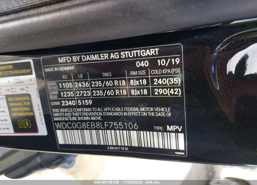 2020 MERCEDES-BENZ GLC 300 4MATIC VIN: WDC0G8EB8LF755106